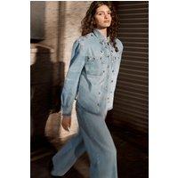 NastyGal Women's Eyelet Detail Denim Jacket in Light Wash | Size: 8