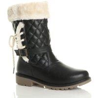 AJVANI Women's Low Block Heel Quilted Faux Fur Lined Grip Sole Calf Boots in Black | Size: 7