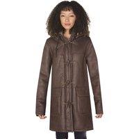 Infinity Leather Women's Hooded Sheepskin Leather Duffle Coat-Rugby in Brown | Size: 14