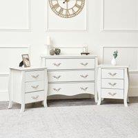 Melody Maison Large 3 Drawer Chest Of Drawers & Pair Of Bedside Tables - Elizabeth Ivory Range in Off-White