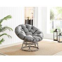 FurnitureboxUK Black Rattan Outdoor Moon Chair in PE Resin Rattan Weave & 10.5cm Thick Grey Cushion - Papasan Garden Chair