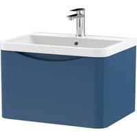 Balterley Wall Hung 1 Drawer Bathroom Vanity Unit & Basin, Satin Blue, 550mm in Blue