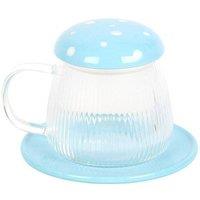 KDMD Blue Glass Mushroom Mug & Saucer