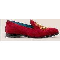 Oswin Hyde Men's Archer Bordo Velvet Embroidered Slipper in Burgundy | Size: 7