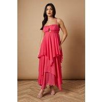 Oasis Women's Tiered Chiffon Cut Out Maxi Dress in Raspberry | Size: 10