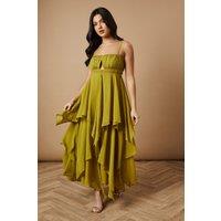 Oasis Women's Tiered Chiffon Cut Out Maxi Dress in Soft Lime | Size: 10