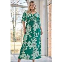 Yours Women's Floral Print Maxi Dress in Green | Size: 14