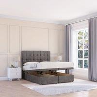 Sloomy Alabama Naples Fabric Ottoman Bed End Opening With Sprung Memory Mattress & 26 Inch strut Headboard in Dark Grey | Size: Small Single