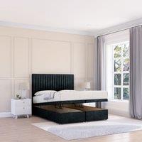 Sloomy Manhattan Naples Fabric Ottoman Bed End Opening With Sprung Memory Mattress & 26 Inch strut Headboard in Black | Size: Super King