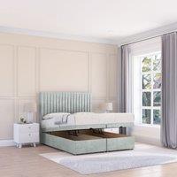 Sloomy Manhattan Naples Fabric Ottoman Bed End Opening With Sprung Memory Mattress & 26 Inch strut Headboard in Silver | Size: Single