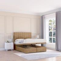 Sloomy Kansas Dumfries Fabric Ottoman Bed End Opening With Sprung Memory Mattress & 26 Inch strut Headboard in Light Beige | Size: Small Single