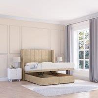 Sloomy Falcon Conistan Fabric Ottoman Bed End Opening With Sprung Memory Mattress & 54 Inch Floorstanding Headboard With Wings | Size: Super King