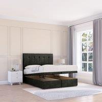 Sloomy Highbury Dumfries Fabric Ottoman Bed End Opening With Sprung Memory Mattress & 26 Inch strut Headboard in Black | Size: Single