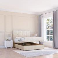 Sloomy Jasmine Plush Fabric Ottoman Bed End Opening With Sprung Memory Mattress & 26 Inch strut Headboard in Cream | Size: Super King