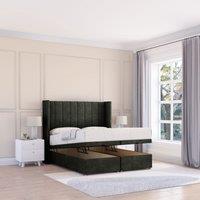 Sloomy Falcon Dumfries Fabric Ottoman Bed End Opening With Sprung Memory Mattress & 54 Inch Floorstanding Headboard With Wings in Black | Size: Single