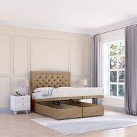 Sloomy Montana Naples Fabric Ottoman Bed End Opening With Sprung Memory Mattress & 26 Inch strut Headboard in Light Brown | Size: Super King