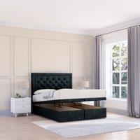 Sloomy Montana Naples Fabric Ottoman Bed End Opening With Sprung Memory Mattress & 26 Inch strut Headboard in Black | Size: King