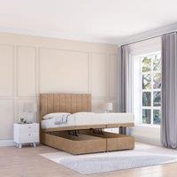 Sloomy Kansas Naples Fabric Ottoman Bed End Opening With Sprung Memory Mattress & 26 Inch strut Headboard in Light Sand | Size: Single