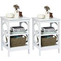 Costway Set of 2 3-Tier Nightstand Sofa Bed Side Table Storage Display Stand-White in White