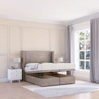 Sloomy Devonshire Plush Fabric Ottoman Bed End Opening With Sprung Memory Mattress & 54 Inch Floorstanding Headboard With Wings | Size: Small Double