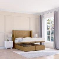 Sloomy Devonshire Plush Fabric Ottoman Bed End Opening With Sprung Memory Mattress & 54 Inch Floorstanding Headboard With Wings | Size: Super King