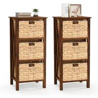 Costway Set of 2 Nightstand 3-Tier Sofa Side Table X-Shaped 3-Drawer End Table in Brown