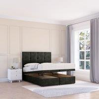 Sloomy Jasmine Dumfries Fabric Ottoman Bed End Opening With Sprung Memory Mattress & 26 Inch strut Headboard in Black | Size: King
