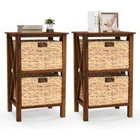 Costway Set of 2 Nightstand 2-Tier Sofa Side Table X-Shaped 2-Drawer End Table in Brown