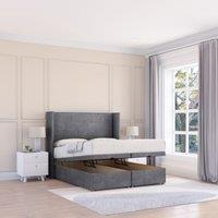 Sloomy Devonshire Conistan Fabric Ottoman Bed End Opening With Sprung Memory Mattress & 54 Inch Floorstanding Headboard With Wings | Size: Super King