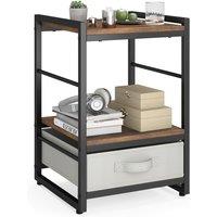 Costway Bedroom Nightstand Bedside Table w/Fabric Drawer & Open Shelf-Coffee in Brown