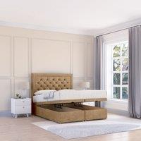 Sloomy Montana Dumfries Fabric Ottoman Bed End Opening With Sprung Memory Mattress & 26 Inch strut Headboard in Light Beige | Size: Small Single