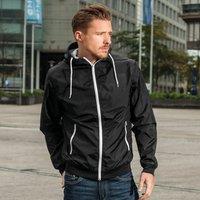 Build Your Brand Men's Zip Up Wind Runner Jacket in Black | Size: Large