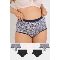Yours Women's 5 Pack Leopard Print Full Briefs in Dark Navy | Size: 34-36
