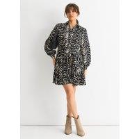 Gini London Women's Mono Zebra Belted Shirt Dress in Black | Size: 14