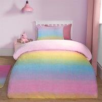 OHS Ombre Fleece Duvet Cover Pillowcase Quilt Rainbow Bedding Set in Pink | Size: Double