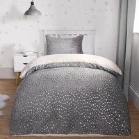 OHS Star Fleece Duvet Cover Bedding Set Metallic Foil Pillowcase Quilt in Charcoal | Size: Single