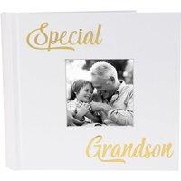 Happy Homewares Modern Special Grandson Photo Album with Gold Foil Text - Holds 80 4x6 Pictures in White