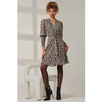 Jolie Moi Women's Shirred Cuff Tie Waist Dress in Black | Size: 12