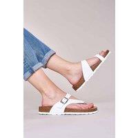 Moshulu Women's 'Wilma 2' Toe-Post Cork Footbed Sandals in White | Size: 4