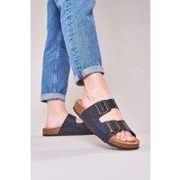 Moshulu Women's 'Bavaria Waxy' Cork Footbed Sandals in Indigo | Size: 6