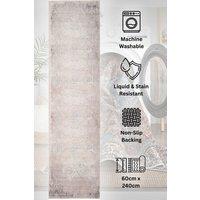 Kukoon Washable Runner Rug Grey Distressed Long Hallway Carpet Mat 80cm x 300cm in Beige | Size: 80 cm x 300 cm