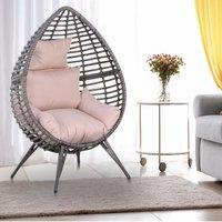 OUTSUNNY eardop PE Wicker Rattan Chair w/ Thick Cushions 4 Legs Outdoor Seat Egg Garden in Beige