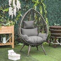 OUTSUNNY eardop PE Wicker Rattan Chair w/ Thick Cushions 4 Legs Outdoor Seat Egg Garden in Grey