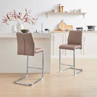 FurnitureboxUK Lorenzo 2x Faux Leather & Silver Counter Stools in Beige