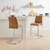 FurnitureboxUK Lorenzo 2x Faux Leather & Silver Bar Chairs in Tan
