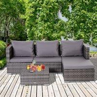 OUTSUNNY Rattan Garden Sofa Set Storage Table Wicker Patio Lounger 4-Seater in Grey