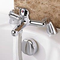 Nes Home Bathroom Basin Mono Mixer Tap, Bath Shower Mixer Tap & Waste Chrome in Metallic Silver