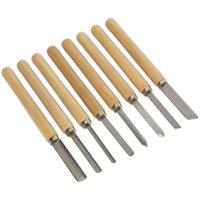 Loops 8 Piece Wood Turning Chisel Set - Steel Shafts & Tips - Long Softwood Handles in Metallics