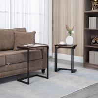 HOMCOM C-Shaped Nesting Tables Set of 3 with Steel Frame, Rustic Brown | Size: 3 Pack