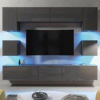 Mex Furniture LTD TV Wall Unit with LED Lighting & Gloss Doors / 242cm in Dark Grey